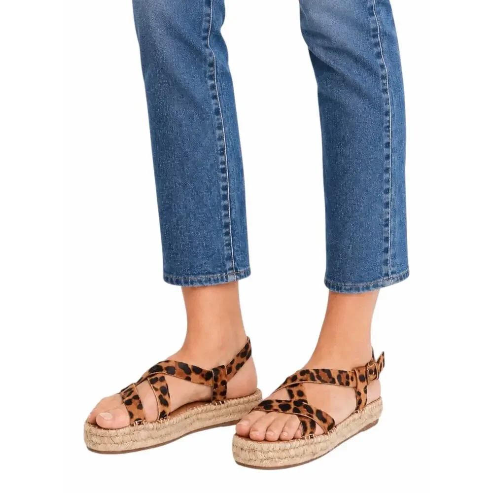 Madewell Malia Espadrille Platform Sandals Leopard Calf Hair Size 7.5